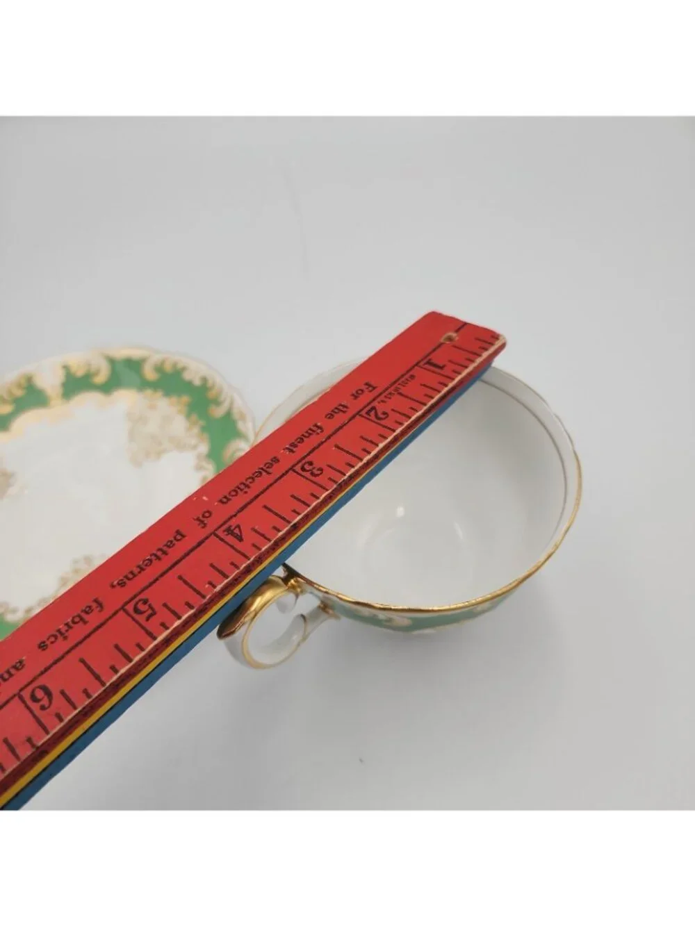 Crown Staffordshire Fine Bone China Tea Cup & Saucer Green Gold Trim